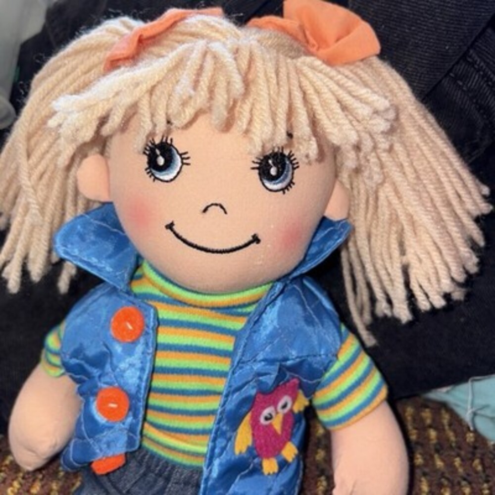 Adorable Apple Dumplin' Cloth 14" Doll - Blue Quilted Vest by Delton Products